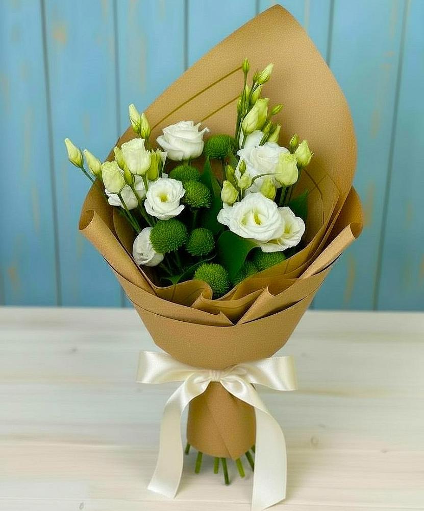 Букет цветов из: Хризантемы и Лизиантусы в Тоншаево