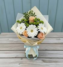 Букет цветов из:  Герберы, Розы и Хризантемы в Тоншаево